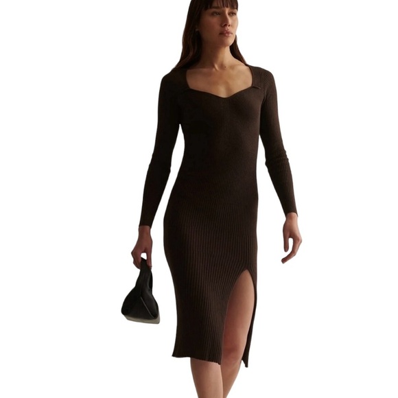 NWT Skin Open Back Knit Midi Brown Dress Size M - Picture 6 of 9